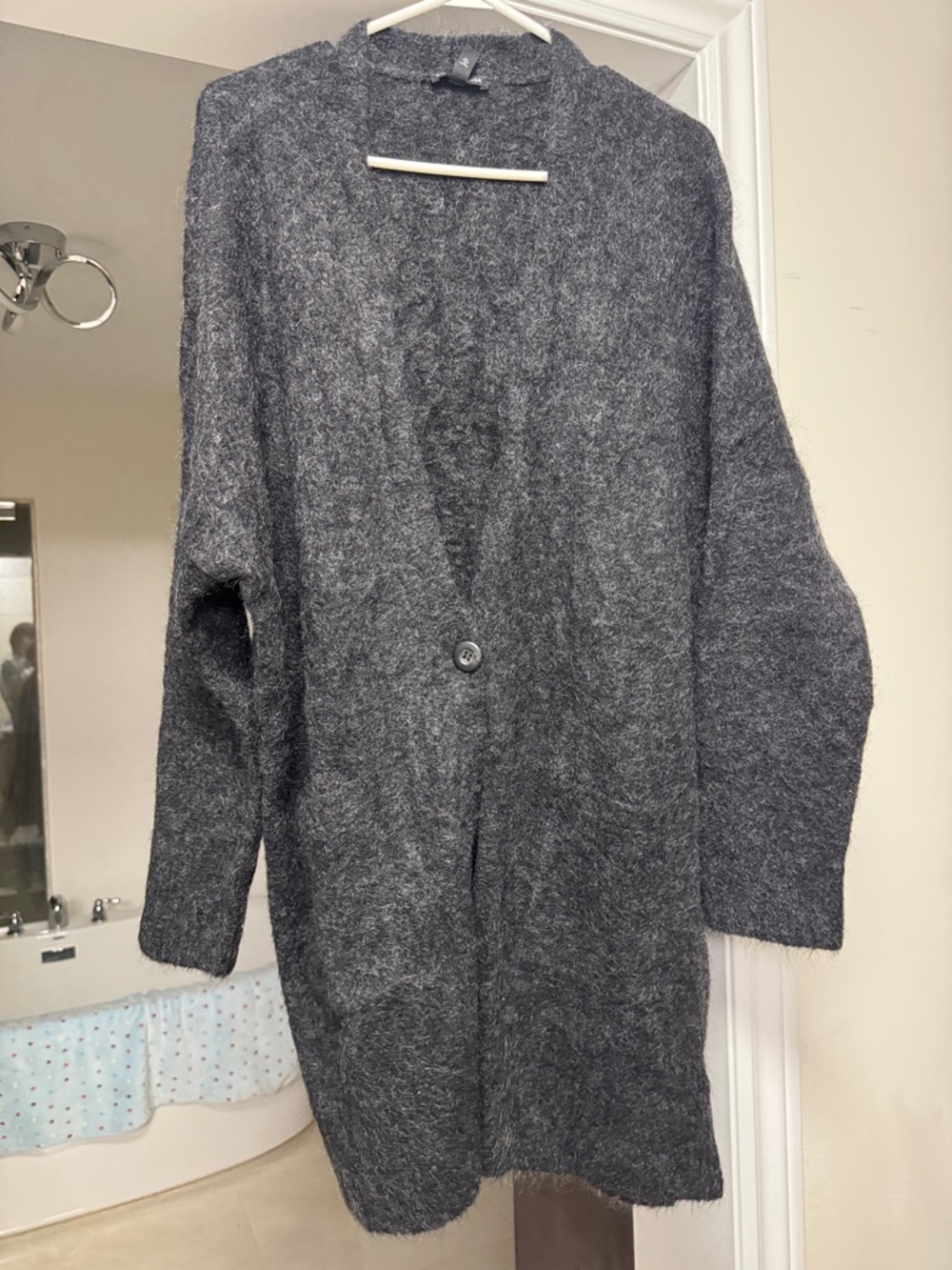 Eileen Fisher Charcoal Gray Long Open Cardigan